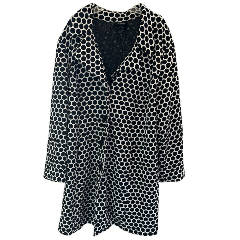 Lane Bryant Polka Dot Trench Coat Womens 28 Black White Cotton Blend Lightweight